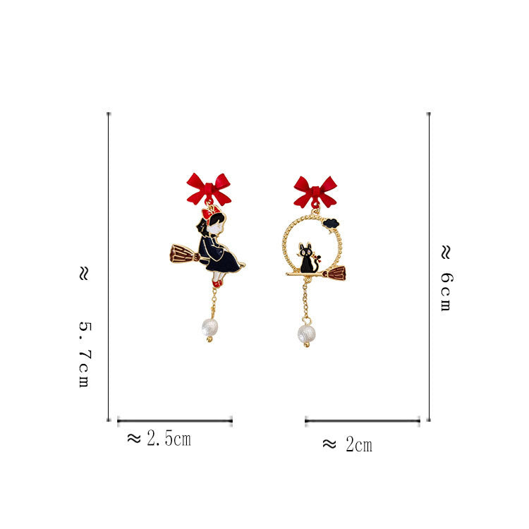 Bow cartoon character cat earrings, personalized and creative street photography drip oil earrings