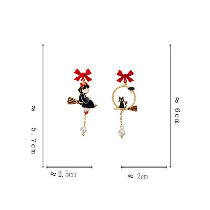 Bow cartoon character cat earrings, personalized and creative street photography drip oil earrings